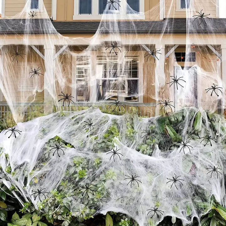 200 stóp kwadratowych dekoracji drzwi Halloween z pajęczynami i sztucznymi pająkami