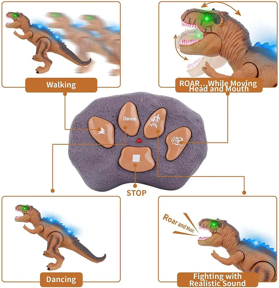 Zdalnie Sterowany Dinozaur T-Rex z Podświetleniem LED, Chodzący i Ryczący Realistyczny Zabawka Dinozaur