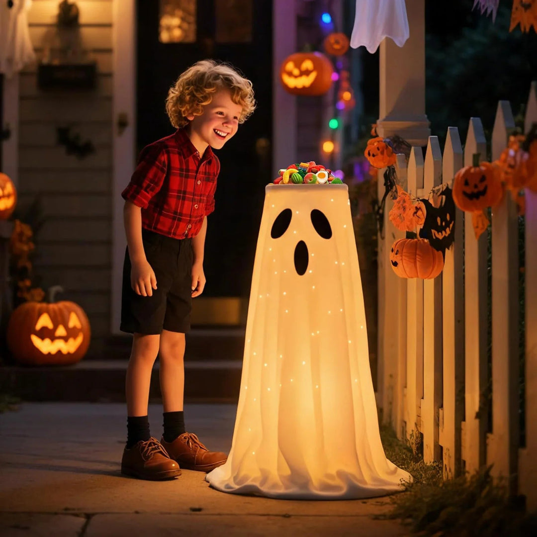 Oświetlony stojak na misę z cukierkami na Halloween z wzorem ducha