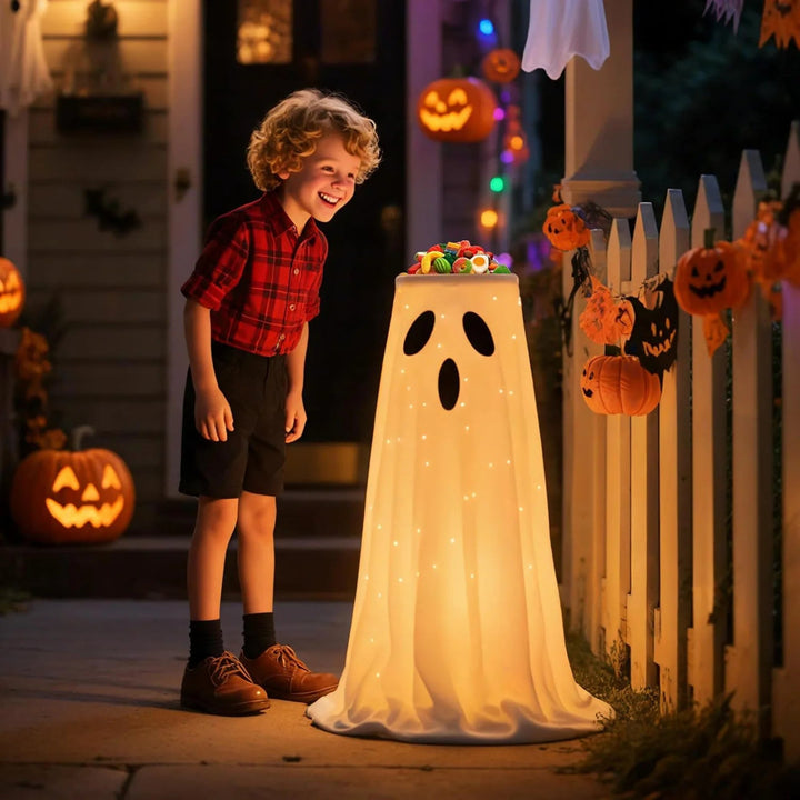 Oświetlony stojak na misę z cukierkami na Halloween z wzorem ducha
