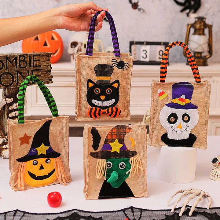 Torba na Halloween z wzorem kota dyni, czarownicy i czaszki