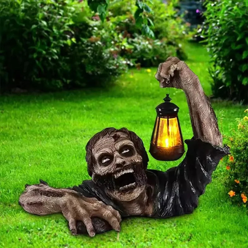 Straszna dekoracja zombie na Halloween na zewnątrz z lampką LED