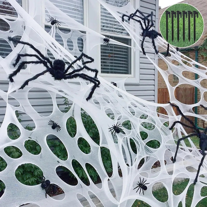 Dekoracja Halloween - Gigantyczna Pajęczyna z Wbijanymi Słupkami