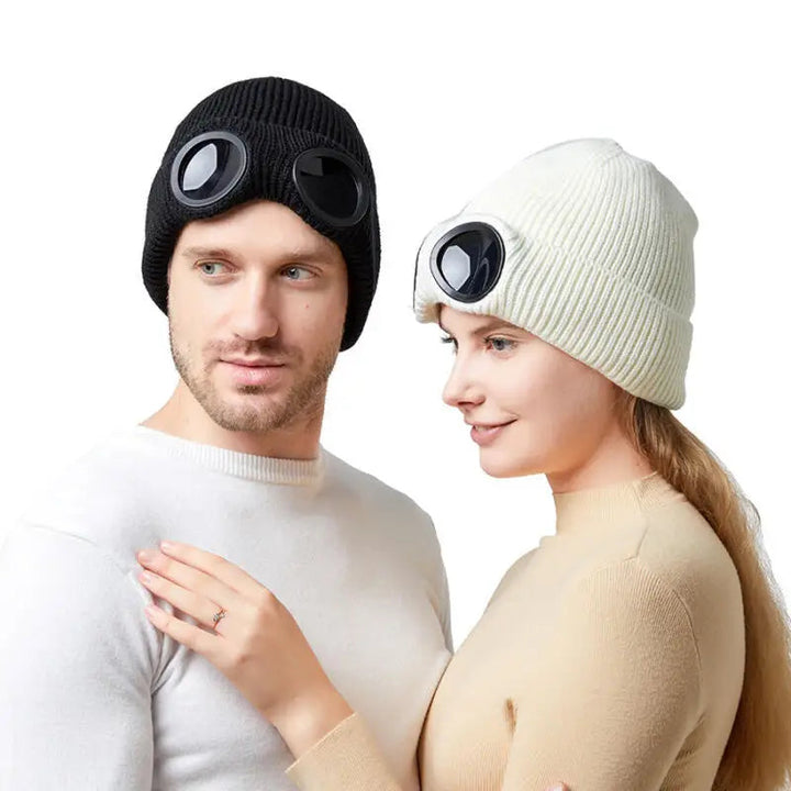 Unisex Gogle Zimowa Czapka Dziana Beanie
