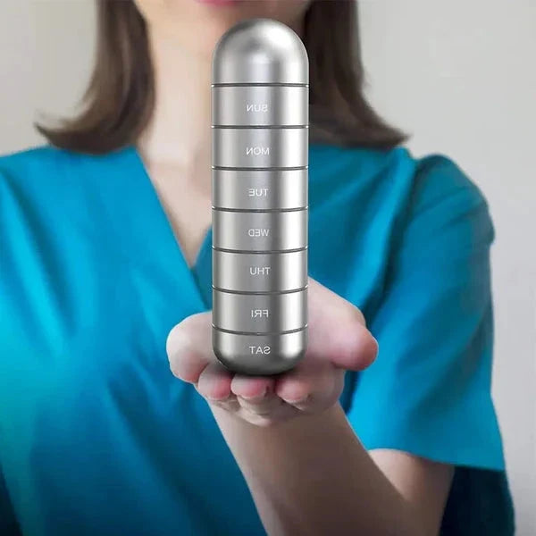 Aluminiowy przenośny organizer na leki na 7 dni do podróży, pudełko na leki