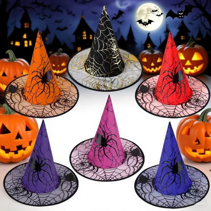 Kolorowy Kapelusz Czarownicy z Pajęczyną Kostium Halloween