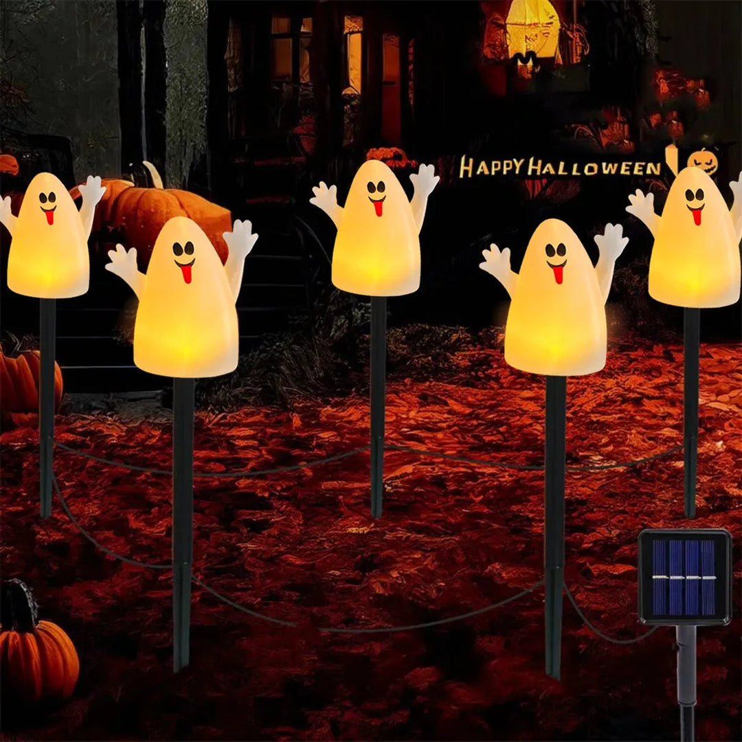 Oświetlony zestaw dekoracji solarnej z dynią i duchem na Halloween