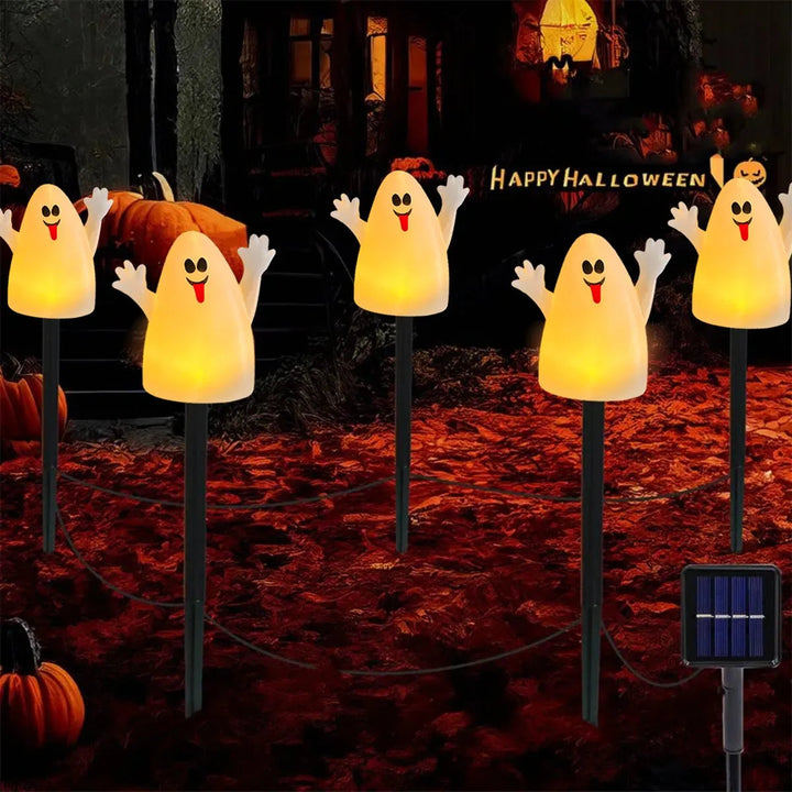 Oświetlony zestaw dekoracji solarnej z dynią i duchem na Halloween