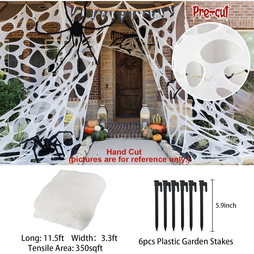 Dekoracja Halloween - Gigantyczna Pajęczyna z Wbijanymi Słupkami