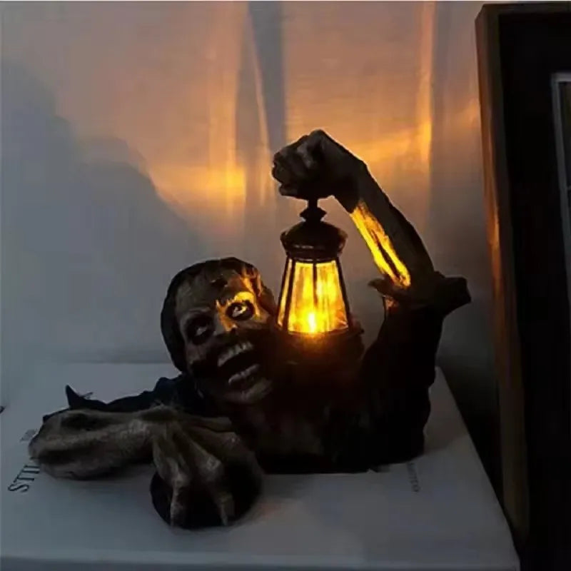 Straszna dekoracja zombie na Halloween na zewnątrz z lampką LED