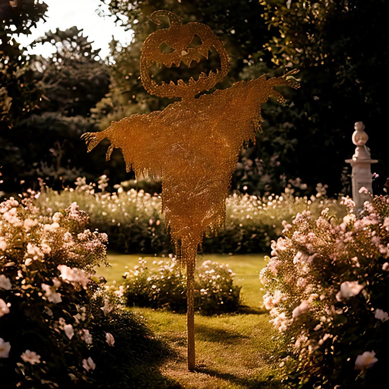 Rustykalny Strach na Wróble z Strasznym Dynią na Halloween