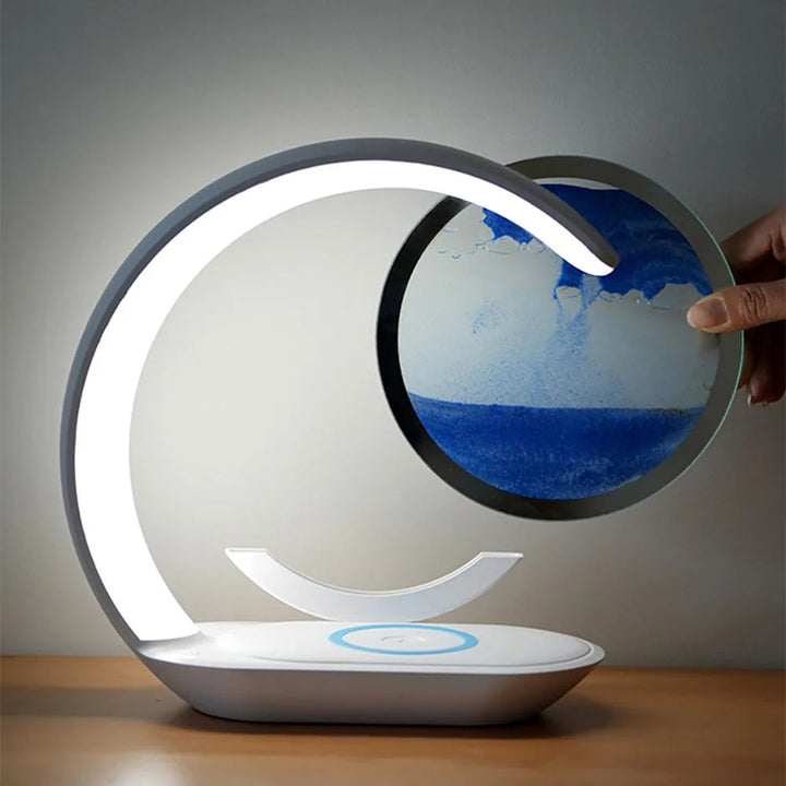 Lampa stołowa 3D z piaskową sztuką i bezprzewodowym ładowaniem