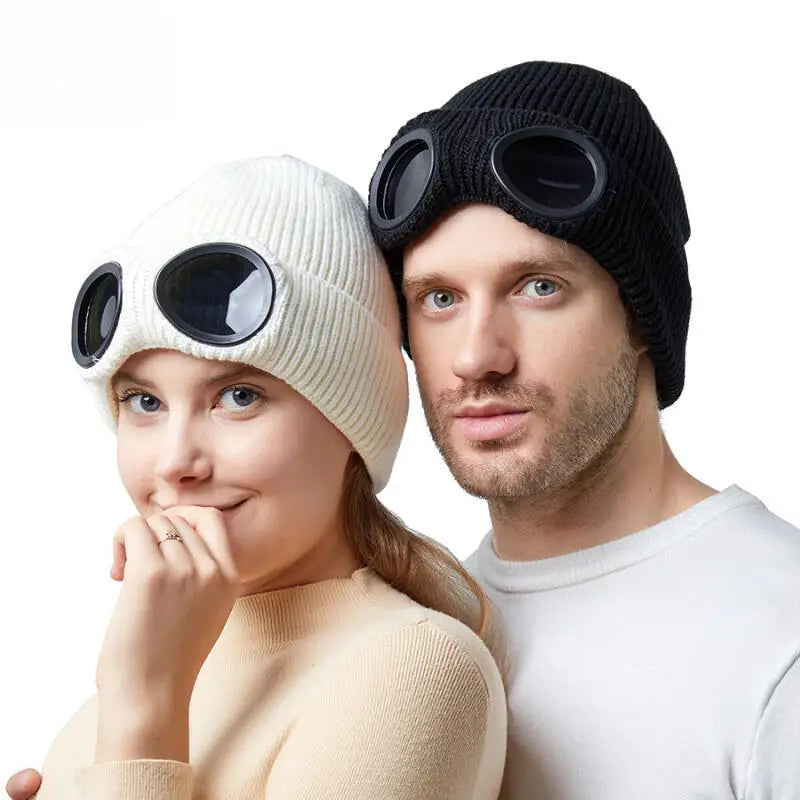 Unisex Gogle Zimowa Czapka Dziana Beanie