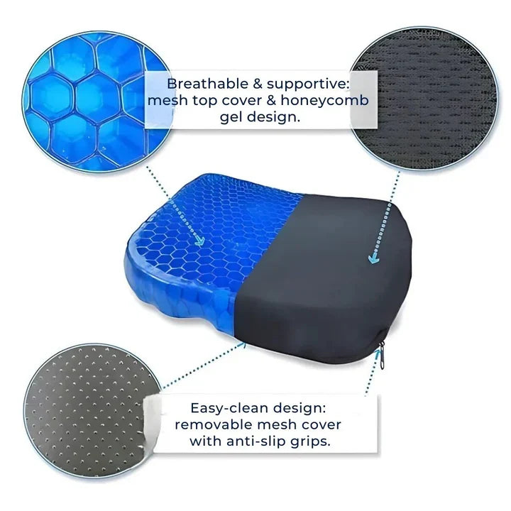 Ortopedyczna Poduszka Żelowa na Siedzenie | Ulga w Ciśnieniu - Ból Kości Ogonowej - Wsparcie Dolnej Części Pleców - Do Krzesła Biurowego - Samochodu - Wózka Inwalidzkiego