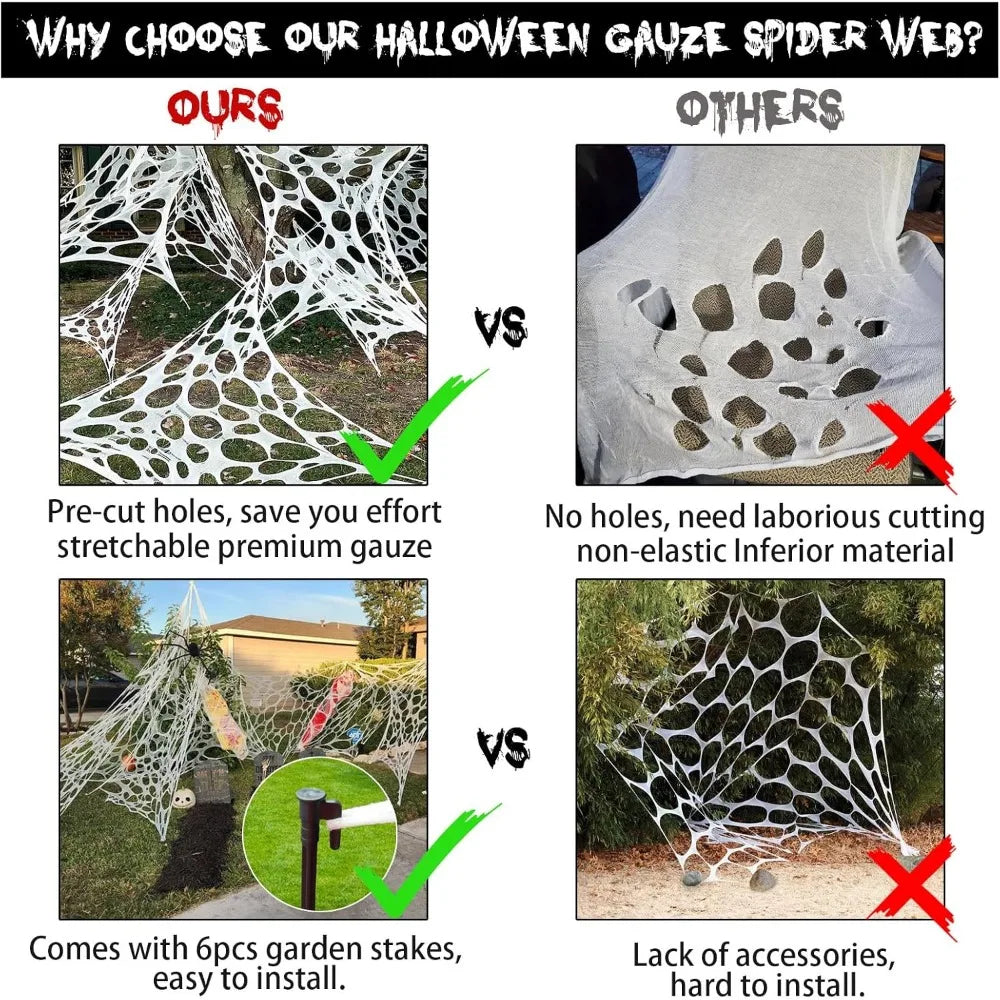 Dekoracja Halloween - Gigantyczna Pajęczyna z Wbijanymi Słupkami
