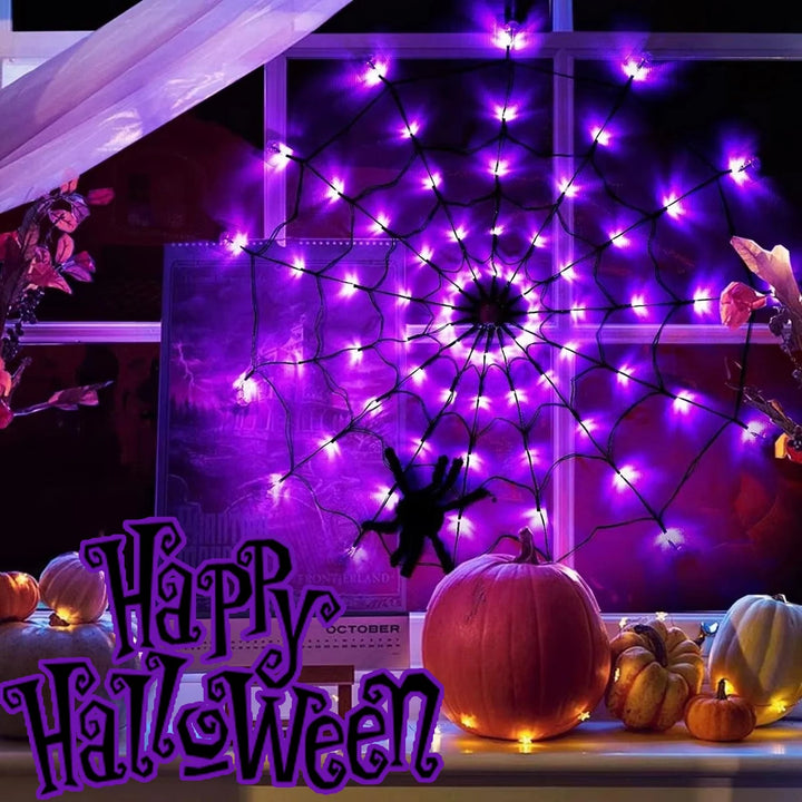 Dekoracja Pajęczyny Halloween z Oświetleniem