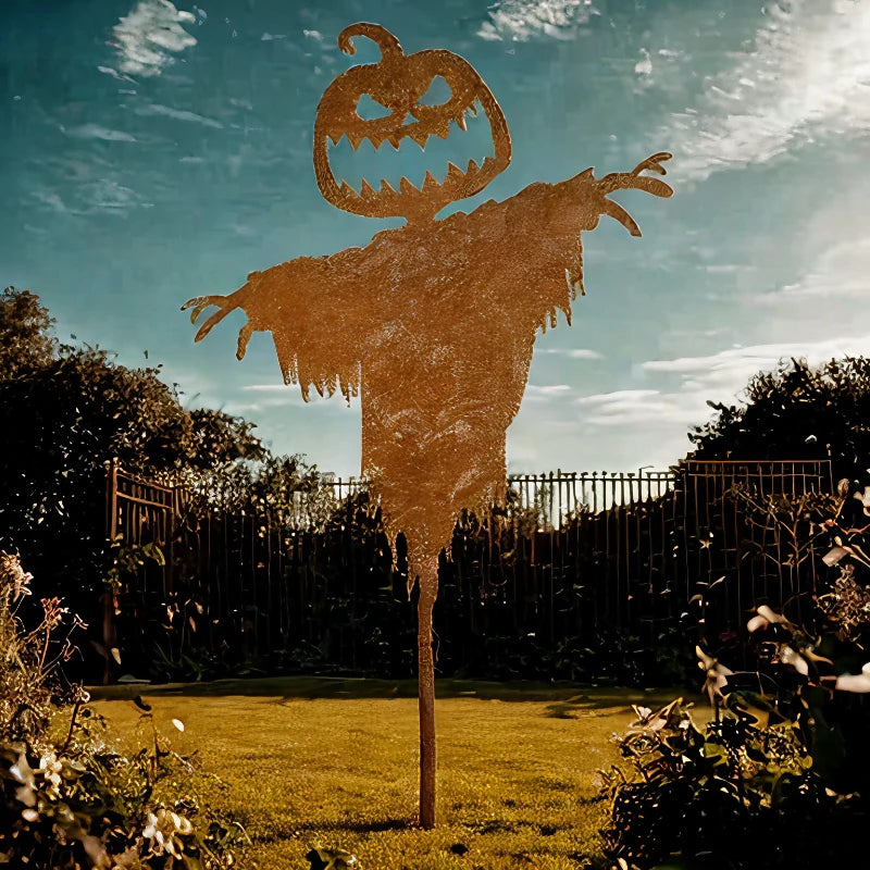 Rustykalny Strach na Wróble z Strasznym Dynią na Halloween