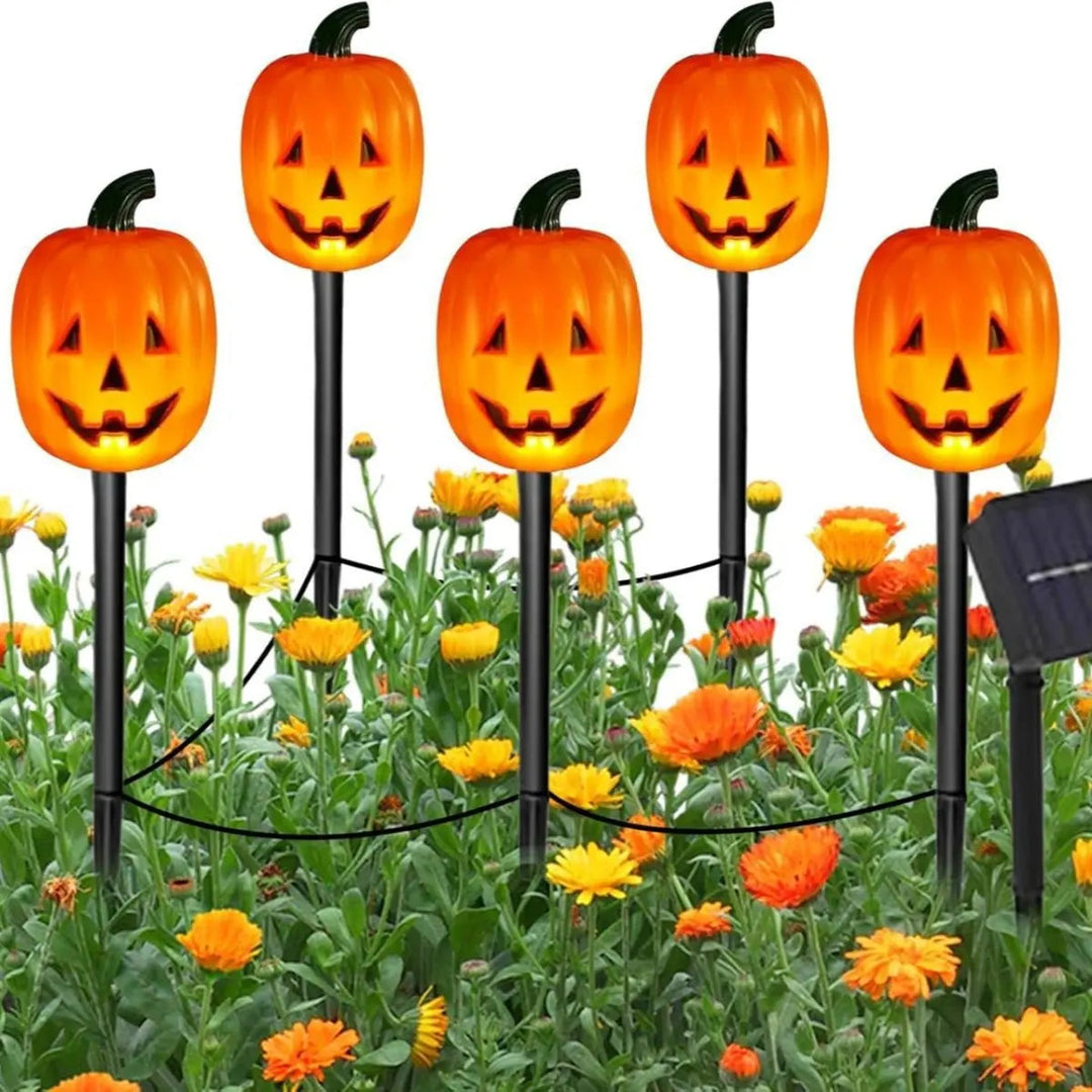 Oświetlony zestaw dekoracji solarnej z dynią i duchem na Halloween