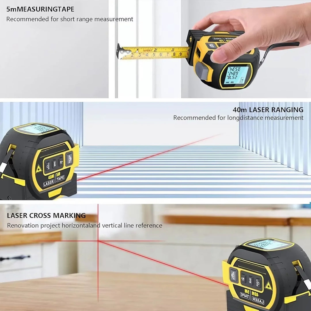 3-w-1 Laserowy Miara Taśmy 40/60M Metrów Infrarotowy