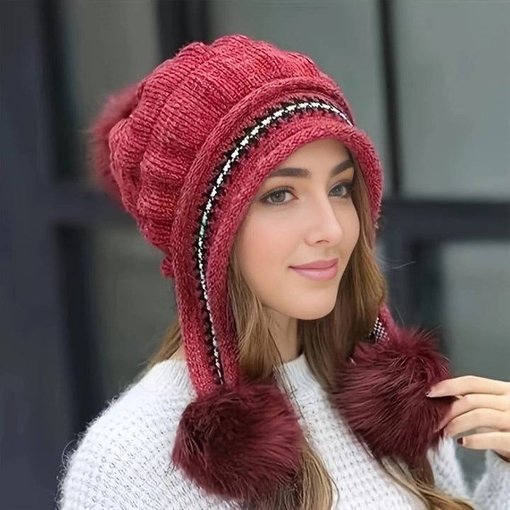 Czapka zimowa z polarem i pomponem z sztucznego futra