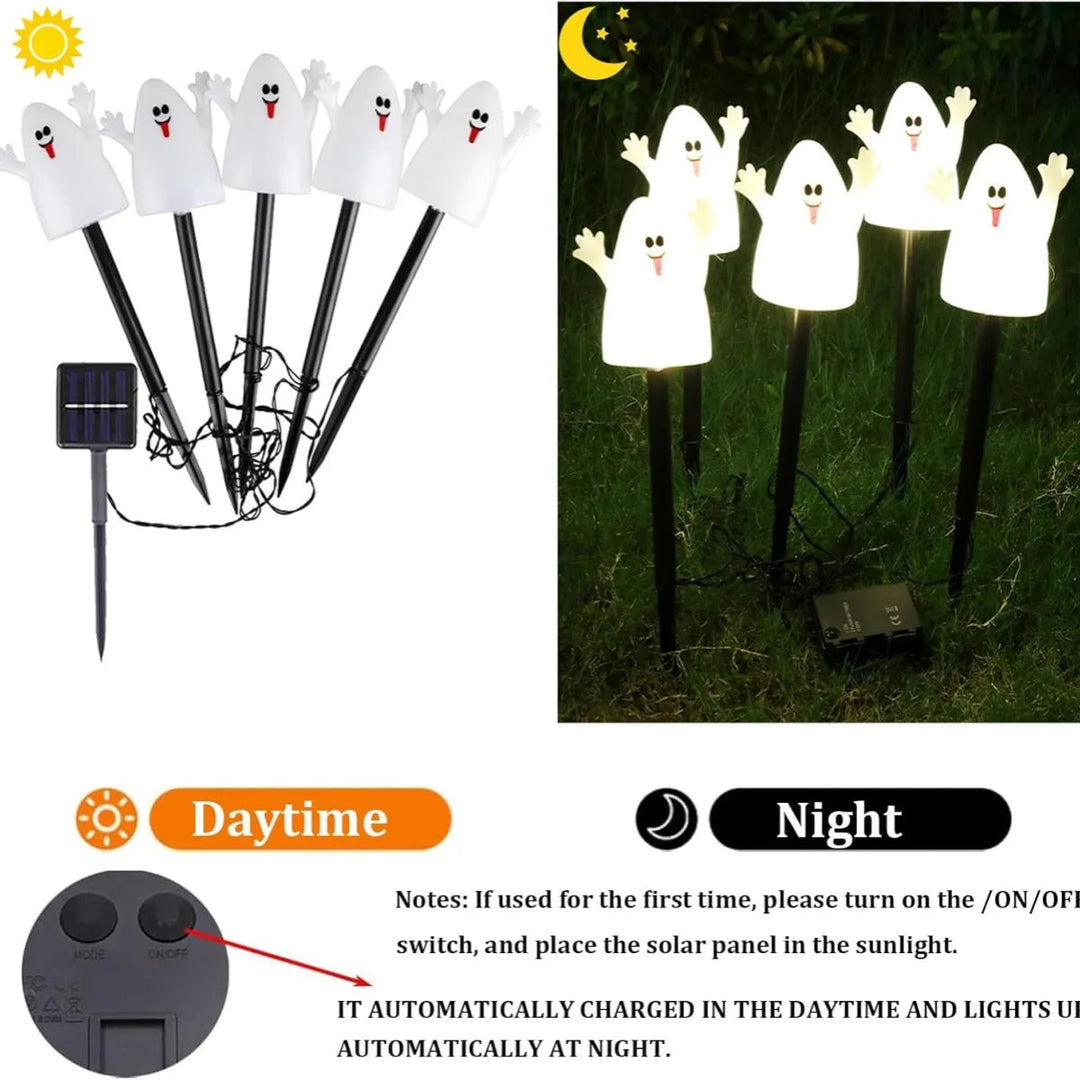 Oświetlony zestaw dekoracji solarnej z dynią i duchem na Halloween