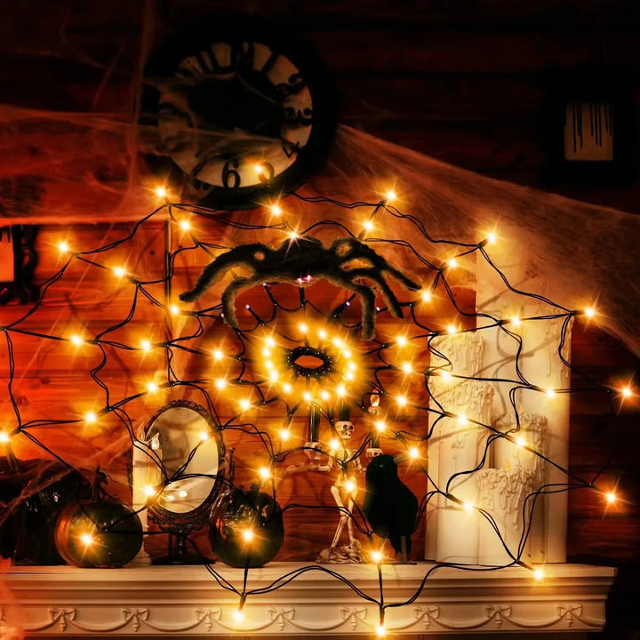 Dekoracja Pajęczyny Halloween z Oświetleniem