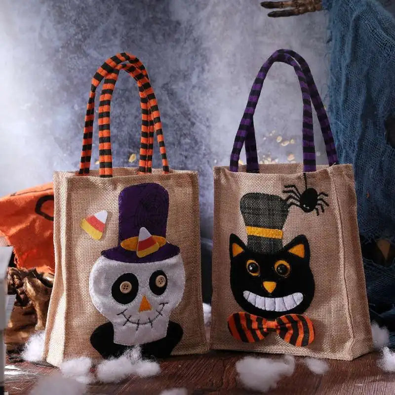 Torba na Halloween z wzorem kota dyni, czarownicy i czaszki