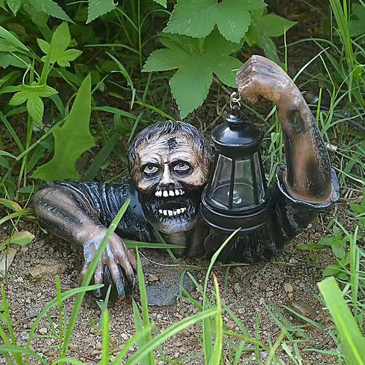 Straszna dekoracja zombie na Halloween na zewnątrz z lampką LED