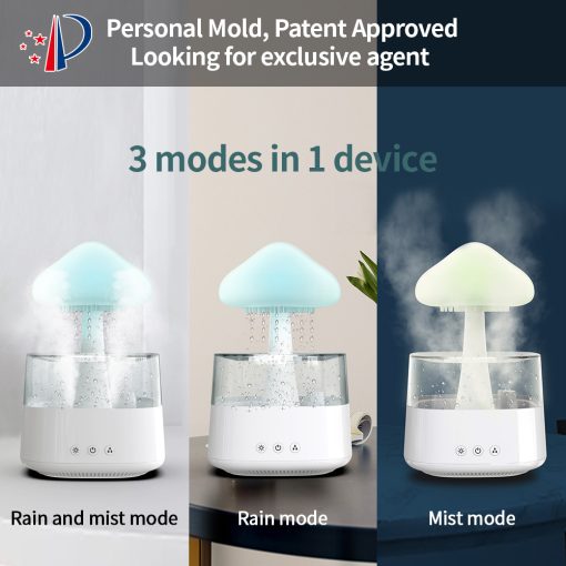 2-w-1 Biurkowa Lampa Nawilżacz Powietrza Chmura Deszczowa Aromaterapia Olejek Eteryczny Zen Dyfuzor &amp; Lampa Grzybowa Nocna Chmura Deszczowa