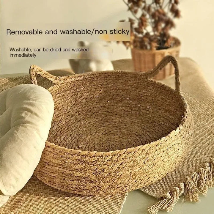 Ręcznie Wykonana Woven Cat Bed z Sezonową Poduszką