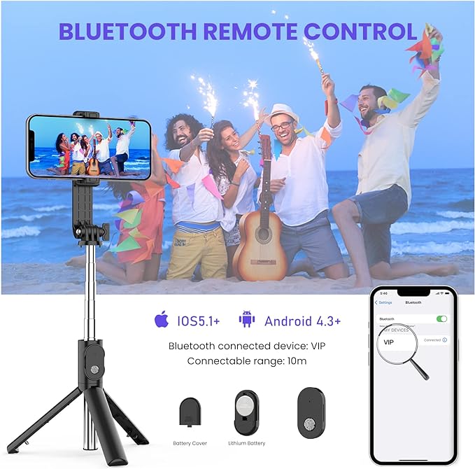 6 W 1 Bezprzewodowy Bluetooth Selfie Stick z Lampą Uzupełniającą