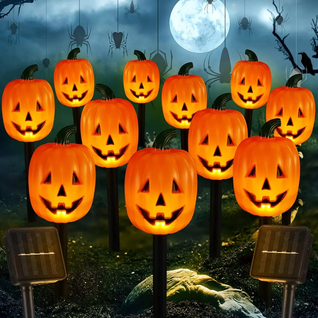 Oświetlony zestaw dekoracji solarnej z dynią i duchem na Halloween