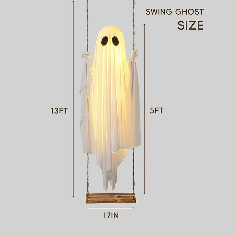 Zewnętrzna Oświetlona Dekoracja Halloween w Kształcie Duchów z Huśtawką i Światłami LED