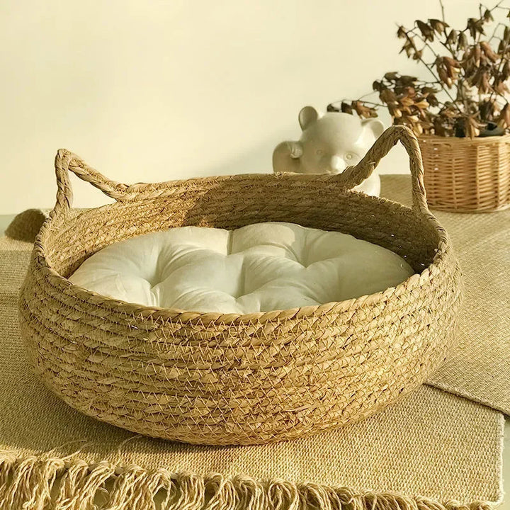 Ręcznie Wykonana Woven Cat Bed z Sezonową Poduszką