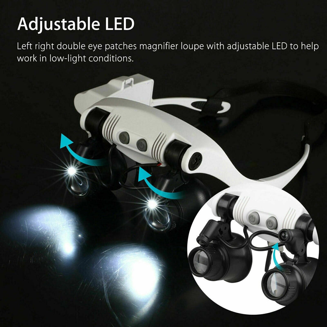 Lupa na czoło z oświetleniem LED, 8 soczewek, okulary jubilerskie