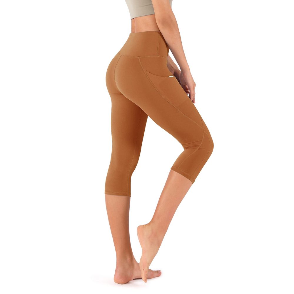 Damskie legginsy capri z bawełny z kieszeniami