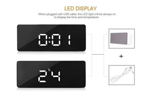 Cyfrowy Budzik Smart Mirror Zegar na Biurko Nocna Lampka