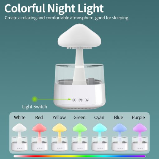 2-w-1 Biurkowa Lampa Nawilżacz Powietrza Chmura Deszczowa Aromaterapia Olejek Eteryczny Zen Dyfuzor &amp; Lampa Grzybowa Nocna Chmura Deszczowa