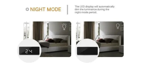Cyfrowy Budzik Smart Mirror Zegar na Biurko Nocna Lampka