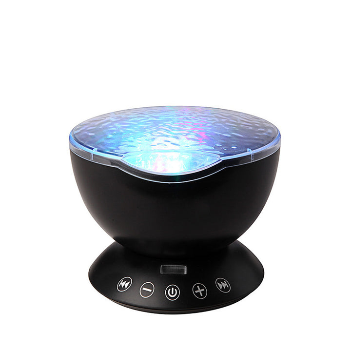 Projektor rzucający niebieskie fale na sufit