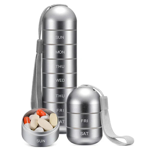Aluminiowy przenośny organizer na leki na 7 dni do podróży, pudełko na leki