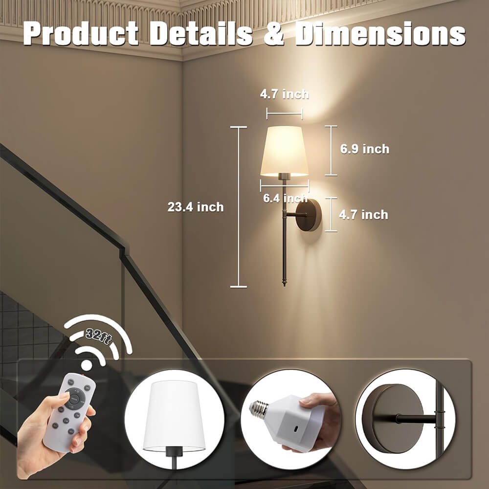 Bezprzewodowa Lampa Ścienna z Tkaniny (ZESTAW 2 + 2 ŻARÓWKI GRATIS)