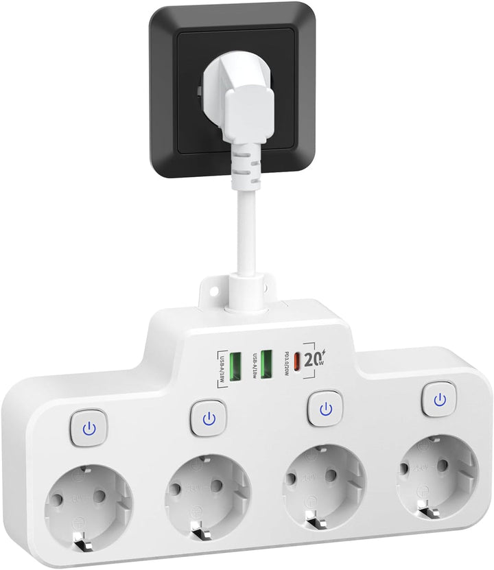 Listwa zasilająca montowana na ścianie z niezależnym włącznikiem - 2 USB A i 1 USB C