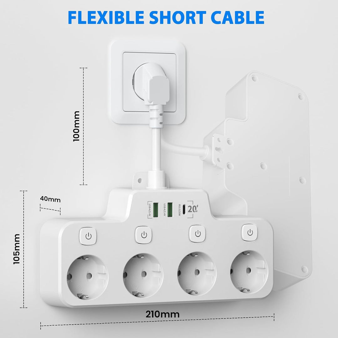 Listwa zasilająca montowana na ścianie z niezależnym włącznikiem - 2 USB A i 1 USB C