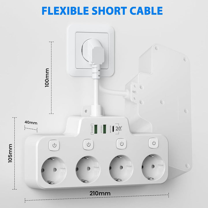 Listwa zasilająca montowana na ścianie z niezależnym włącznikiem - 2 USB A i 1 USB C