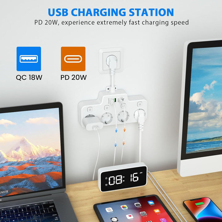 Listwa zasilająca montowana na ścianie z niezależnym włącznikiem - 2 USB A i 1 USB C