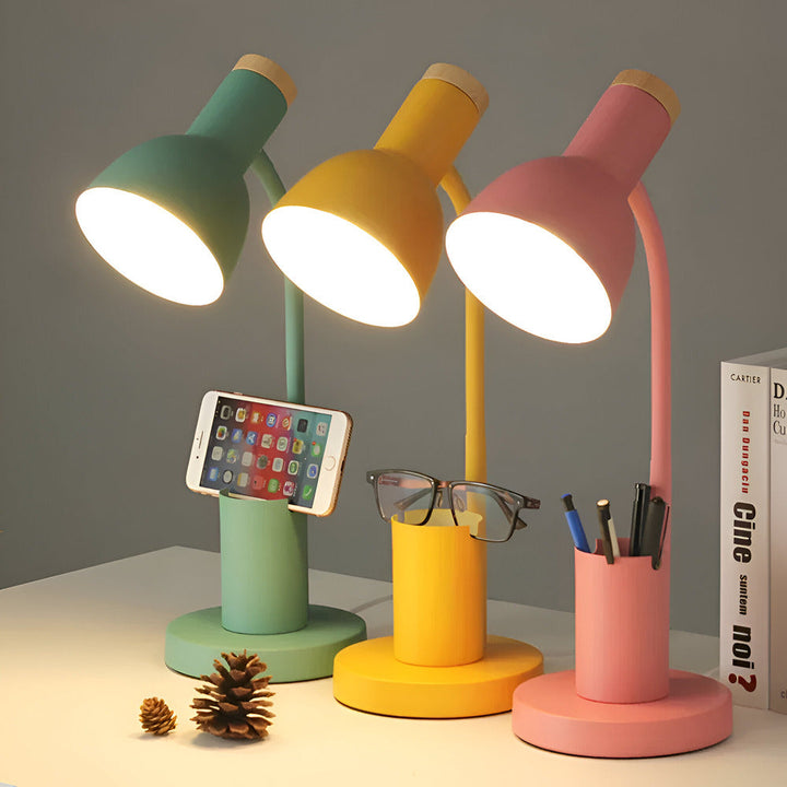 Nowoczesna nordycka lampa stołowa LED z eleganckim uchwytem na długopisy