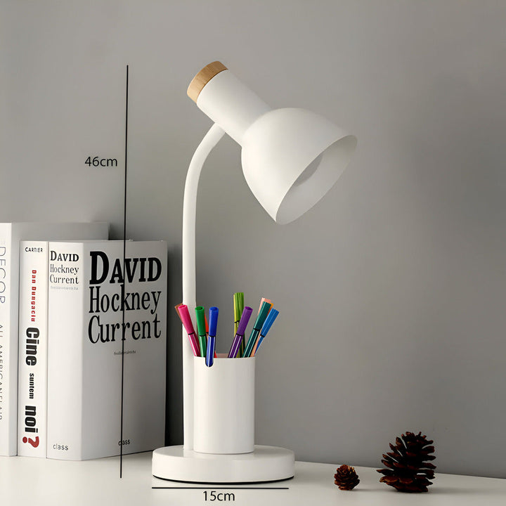 Nowoczesna nordycka lampa stołowa LED z eleganckim uchwytem na długopisy