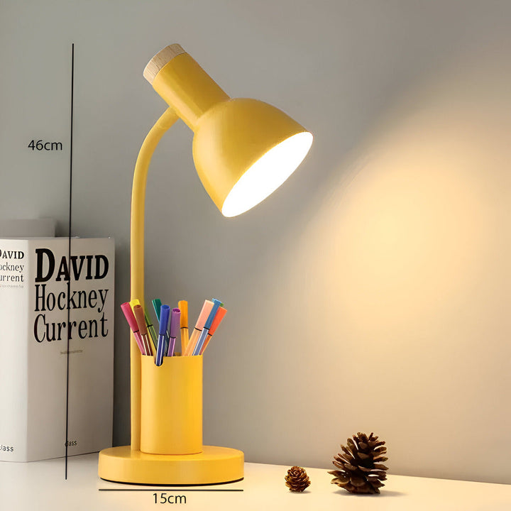 Nowoczesna nordycka lampa stołowa LED z eleganckim uchwytem na długopisy