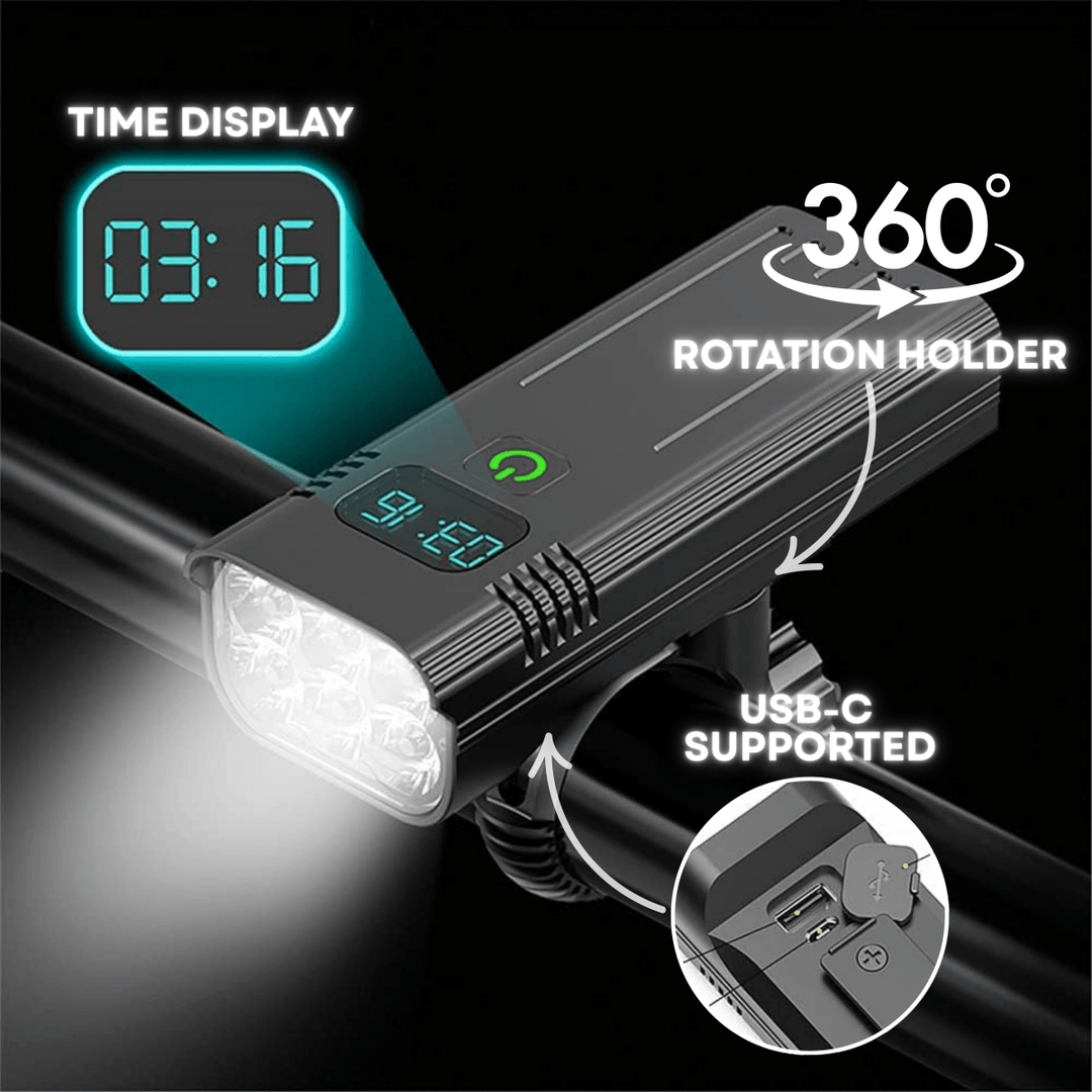 Lampa rowerowa 5000 lumenów z 12 diodami LED i akumulatorem ładowanym przez USB-C